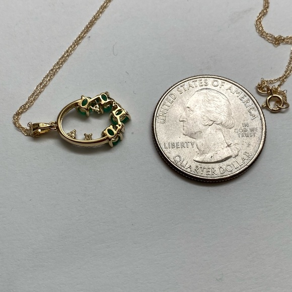 10k Yellow Gold Natural Emerald and Diamond Cluster Pendant with Chain NEW - Picture 10 of 16